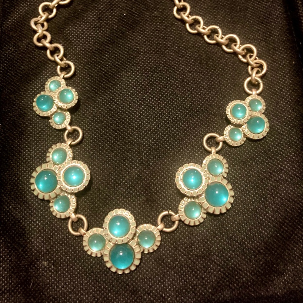 Gold and Aqua stone statement necklace